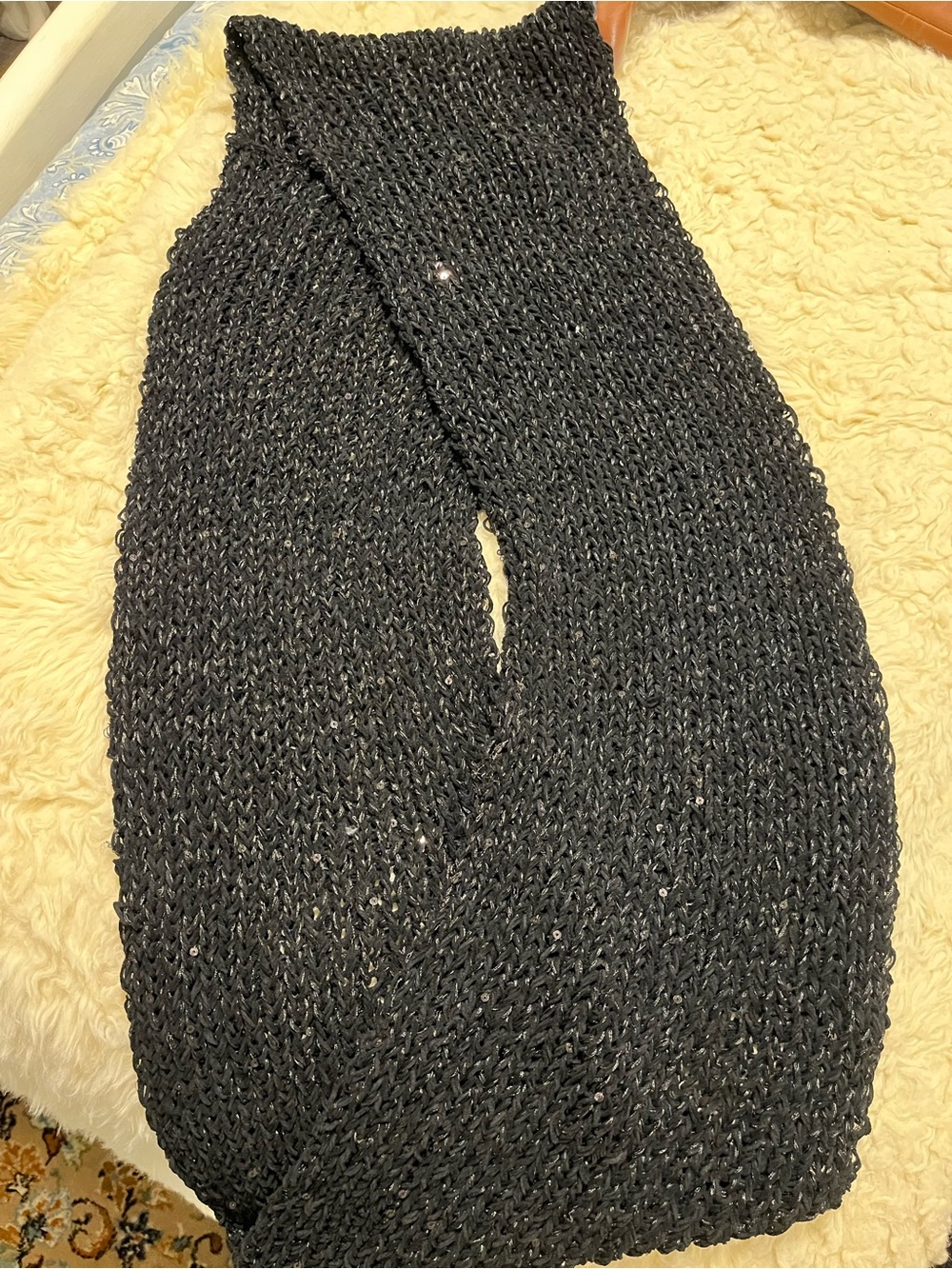 Betsey Johnson Black Knit Infinity Scarf with Sparkle Thread